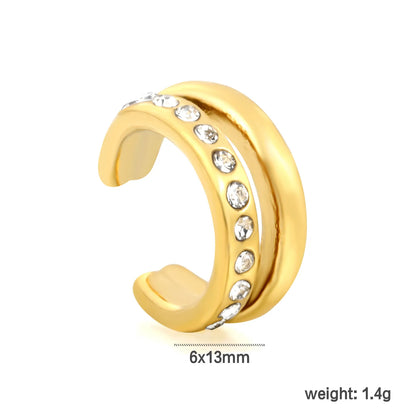 Dual Band Paved Crystal Non-Piercing Ear Cuff | 6×13mm Cartilage Wrap | 18K Gold Plated Stainless Steel Sparkly Ear Clip Bulk Retail Stock
