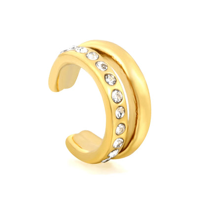 Dual Band Paved Crystal Non-Piercing Ear Cuff | 6×13mm Cartilage Wrap | 18K Gold Plated Stainless Steel Sparkly Ear Clip Bulk Retail Stock