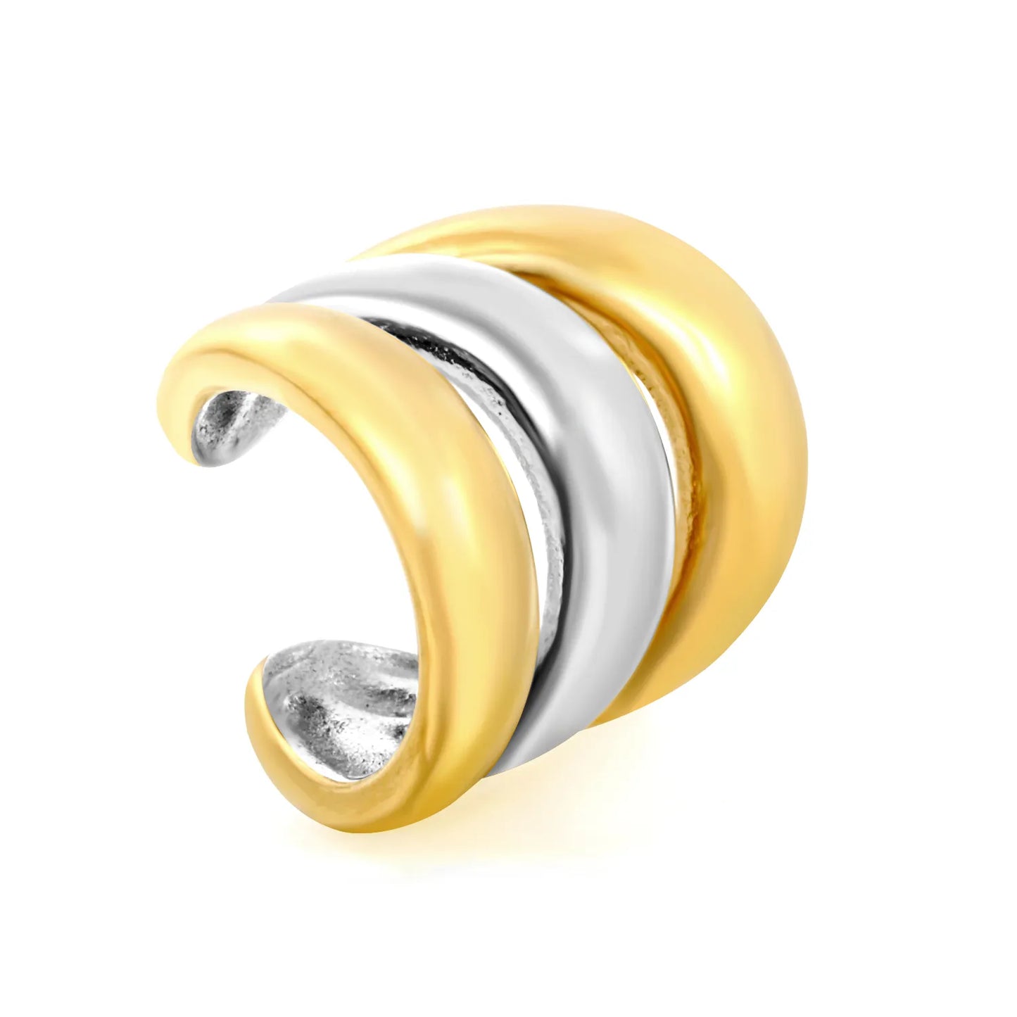 3 Layers Chunky Open Cuff Ear Cuff No Piercing Earrings |  Gold & Gold Silver Mixed | Anti-Tarnish Stainless Steel | Wholesale MOQ