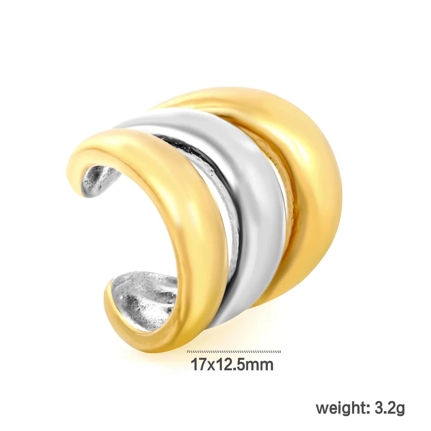 3 Layers Chunky Open Cuff Ear Cuff No Piercing Earrings |  Gold & Gold Silver Mixed | Anti-Tarnish Stainless Steel | Wholesale MOQ