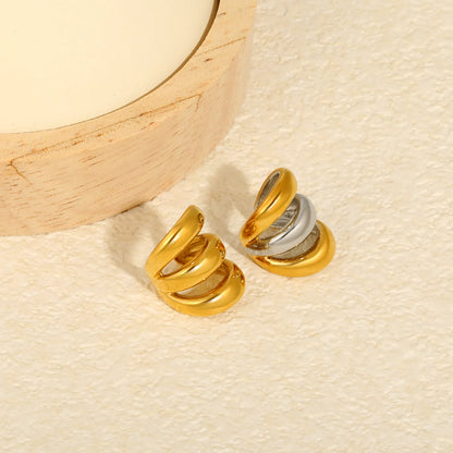 3 Layers Chunky Open Cuff Ear Cuff No Piercing Earrings |  Gold & Gold Silver Mixed | Anti-Tarnish Stainless Steel | Wholesale MOQ