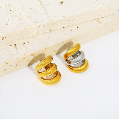 3 Layers Chunky Open Cuff Ear Cuff No Piercing Earrings |  Gold & Gold Silver Mixed | Anti-Tarnish Stainless Steel | Wholesale MOQ