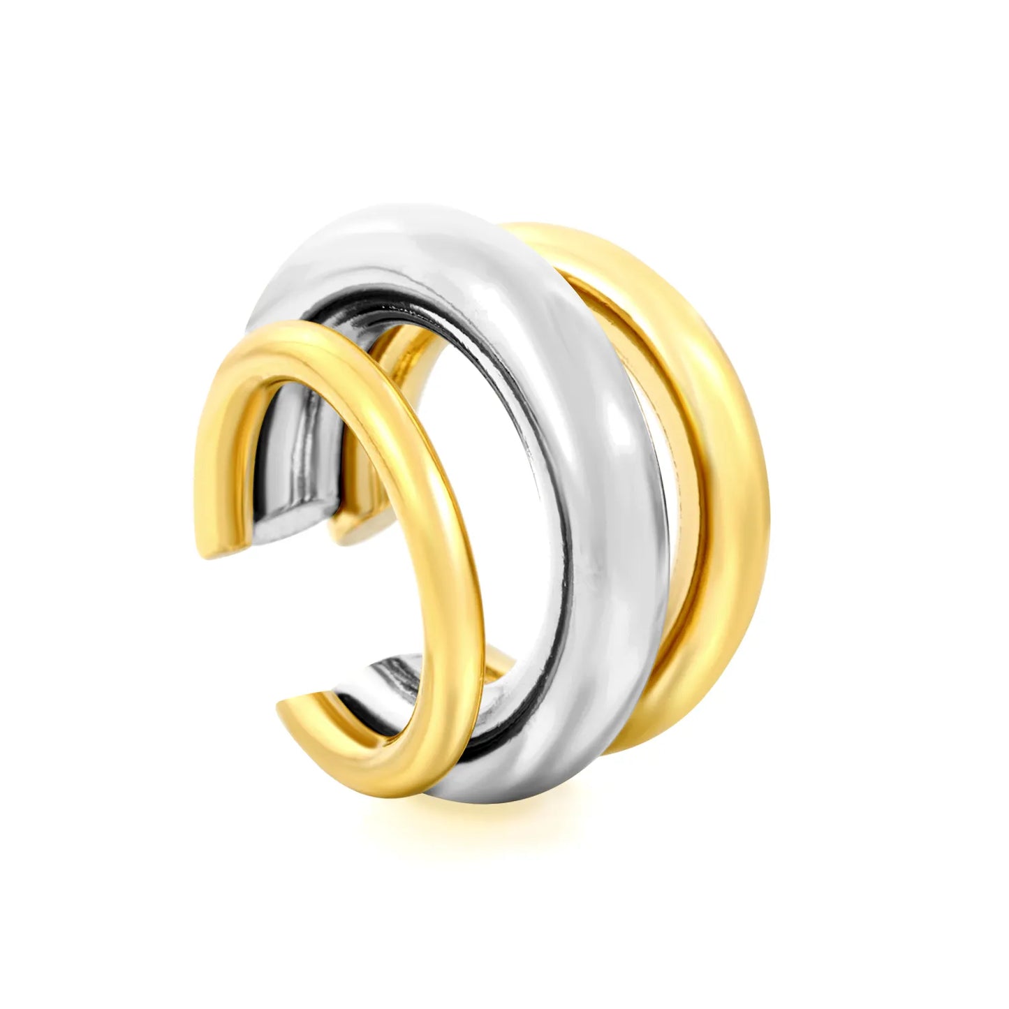 Triple Thick Tube Layered Non Piercing Ear Cuff | 18K Gold Plated Stainless Steel | Wholesale MOQ 12