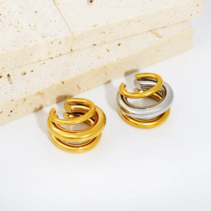 Triple Thick Tube Layered Non Piercing Ear Cuff | 18K Gold Plated Stainless Steel | Wholesale MOQ 12