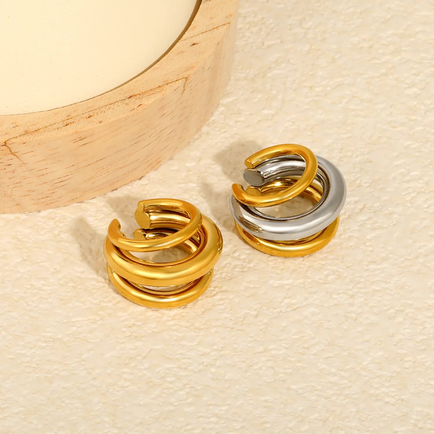 Triple Thick Tube Layered Non Piercing Ear Cuff | 18K Gold Plated Stainless Steel | Wholesale MOQ 12