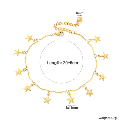 Dangling Star Charm Wavy Chain Anklet | Adjustable 20+5cm | 18K Gold Plated Hypoallergenic Stainless Steel Summer Beach Foot Chain Ankle Bracelet | Wholesale MOQ 12