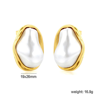 18K Gold Plated Baroque Pearl Wrapped Frame Stud Earrings | Stainless Steel Statement Pearl Stud Earrings | Wholesale MOQ 12