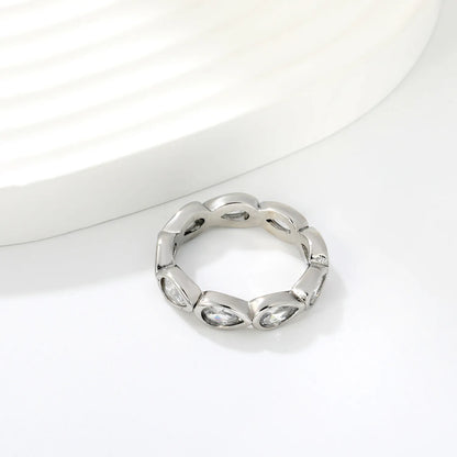 Pear Cut CZ Hollow Eternity Band Ring | Silver & Gold | US Sizes 6/7/8 | 4.6mm Width | Hypoallergenic Stainless Steel Water Drop Crystal Ring | Wholesale MOQ 12