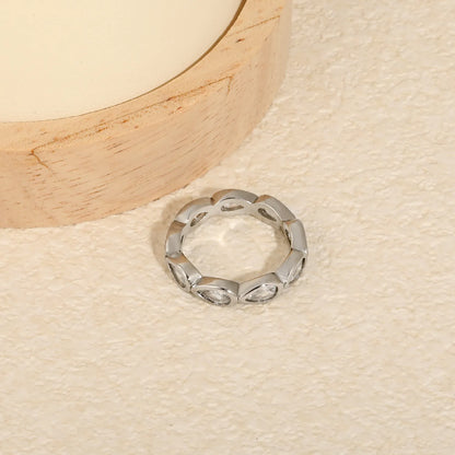 Pear Cut CZ Hollow Eternity Band Ring | Silver & Gold | US Sizes 6/7/8 | 4.6mm Width | Hypoallergenic Stainless Steel Water Drop Crystal Ring | Wholesale MOQ 12