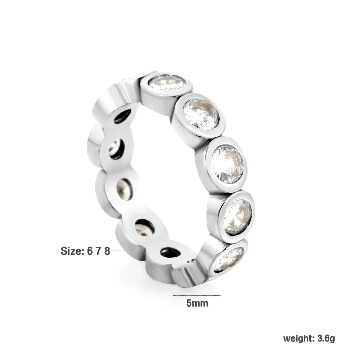 Oval CZ Hollow Eternity Stacking Band Ring 2 Colors Option | US Sizes 6/7/8 | 5mm Width | Anti-Tarnish Stainless Steel Full Circle Crystal Finger Ring | Wholesale MOQ 12