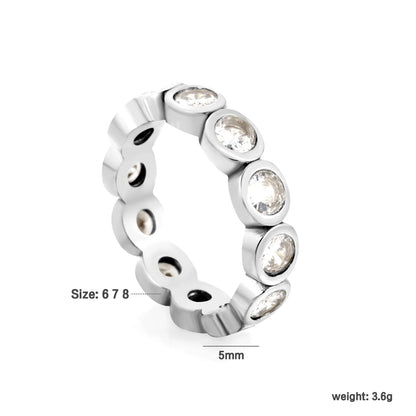 Oval CZ Hollow Eternity Stacking Band Ring 2 Colors Option | US Sizes 6/7/8 | 5mm Width | Anti-Tarnish Stainless Steel Full Circle Crystal Finger Ring | Wholesale MOQ 12