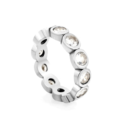 Oval CZ Hollow Eternity Stacking Band Ring 2 Colors Option | US Sizes 6/7/8 | 5mm Width | Anti-Tarnish Stainless Steel Full Circle Crystal Finger Ring | Wholesale MOQ 12