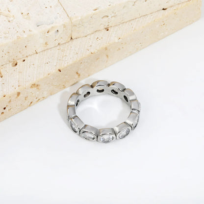 Oval CZ Hollow Eternity Stacking Band Ring 2 Colors Option | US Sizes 6/7/8 | 5mm Width | Anti-Tarnish Stainless Steel Full Circle Crystal Finger Ring | Wholesale MOQ 12