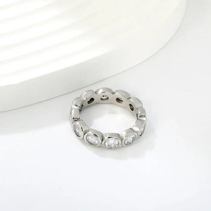 Oval CZ Hollow Eternity Stacking Band Ring 2 Colors Option | US Sizes 6/7/8 | 5mm Width | Anti-Tarnish Stainless Steel Full Circle Crystal Finger Ring | Wholesale MOQ 12