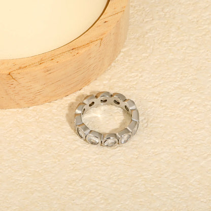 Oval CZ Hollow Eternity Stacking Band Ring 2 Colors Option | US Sizes 6/7/8 | 5mm Width | Anti-Tarnish Stainless Steel Full Circle Crystal Finger Ring | Wholesale MOQ 12