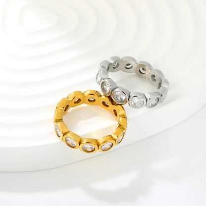 Oval CZ Hollow Eternity Stacking Band Ring 2 Colors Option | US Sizes 6/7/8 | 5mm Width | Anti-Tarnish Stainless Steel Full Circle Crystal Finger Ring | Wholesale MOQ 12