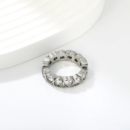 Full Eternity Heart Cut CZ Band Ring | 2 Finishes Gold & Silver | Sizes 6/7/8 | 5mm Width | Hypoallergenic Stainless Steel Ring | Wholesale MOQ 12