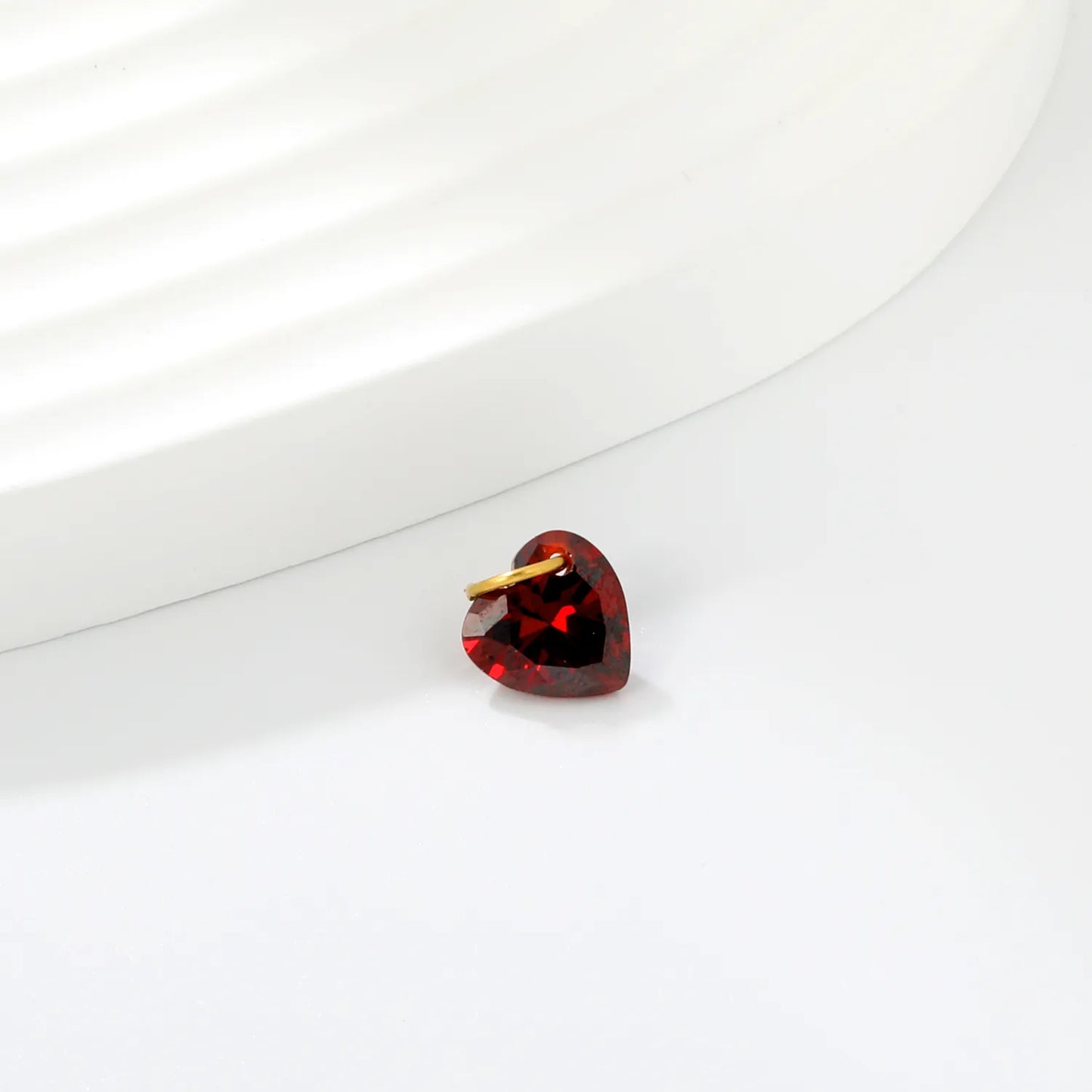 Faceted Red Heart Cubic Zirconia Charm Pendant with Gold Jump Ring | Mini Love Crystal Dangle Charm for DIY Necklace Bracelet Earring Jewelry Making | Wholesale MOQ 12