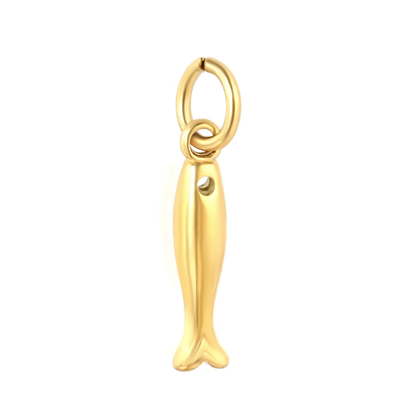Mini Smooth Fish Shape Charm Pendant with Jump Ring | 18K Gold Plated Stainless Steel Ocean Animal Dangle Charm for DIY Necklace Bracelet Jewelry Making | Wholesale MOQ 12
