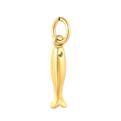 Mini Smooth Fish Shape Charm Pendant with Jump Ring | 18K Gold Plated Stainless Steel Ocean Animal Dangle Charm for DIY Necklace Bracelet Jewelry Making | Wholesale MOQ 12