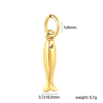 Mini Smooth Fish Shape Charm Pendant with Jump Ring | 18K Gold Plated Stainless Steel Ocean Animal Dangle Charm for DIY Necklace Bracelet Jewelry Making | Wholesale MOQ 12