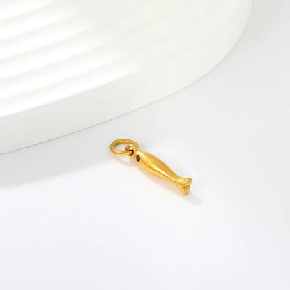 Mini Smooth Fish Shape Charm Pendant with Jump Ring | 18K Gold Plated Stainless Steel Ocean Animal Dangle Charm for DIY Necklace Bracelet Jewelry Making | Wholesale MOQ 12