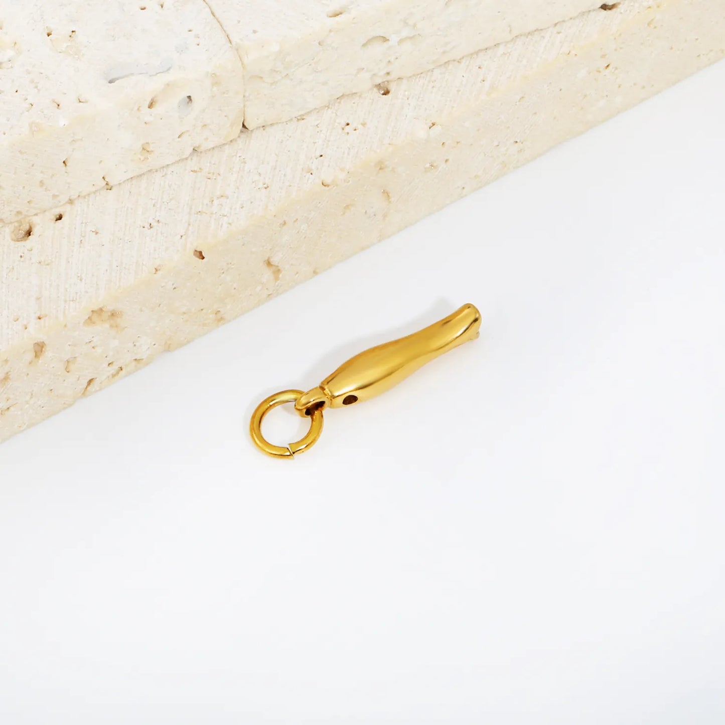 Mini Smooth Fish Shape Charm Pendant with Jump Ring | 18K Gold Plated Stainless Steel Ocean Animal Dangle Charm for DIY Necklace Bracelet Jewelry Making | Wholesale MOQ 12