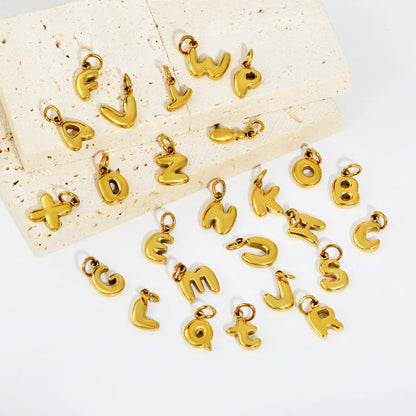 Bubble Bold 26 Alphabet Letter Charms | A-Z Full Set 18K Gold Plated Stainless Steel Pendant Charms for DIY Jewelry Making | Wholesale MOQ 12