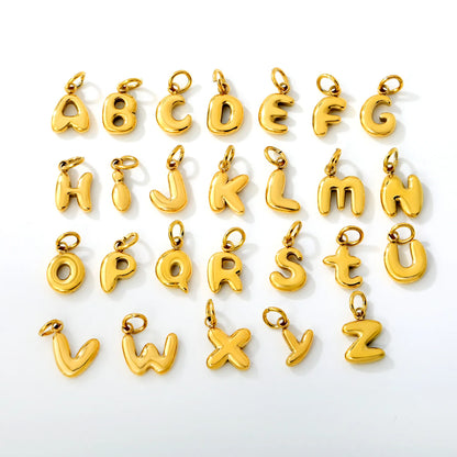 Bubble Bold 26 Alphabet Letter Charms | A-Z Full Set 18K Gold Plated Stainless Steel Pendant Charms for DIY Jewelry Making | Wholesale MOQ 12