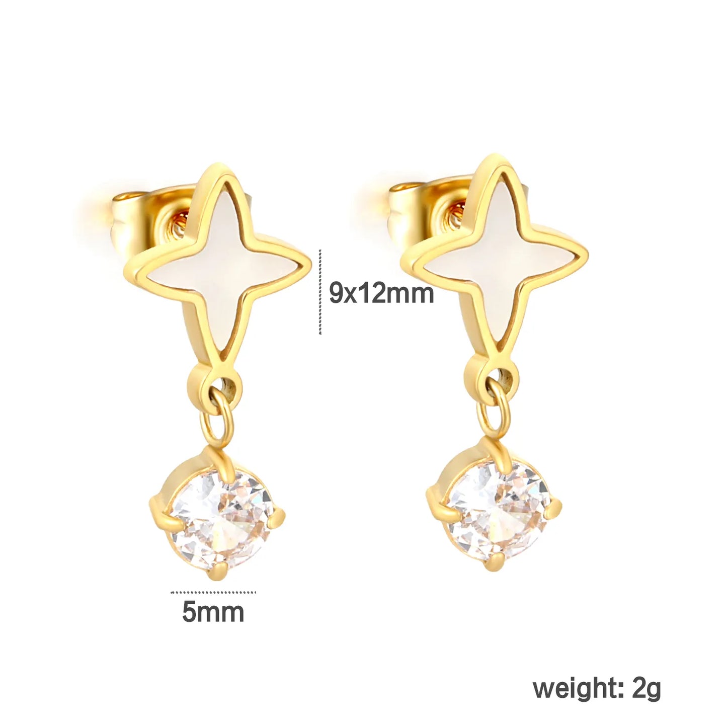 Four Point Star White Enamel Drop Stud Earrings | 18K Gold Plated Stainless Steel | Wholesale MOQ 12