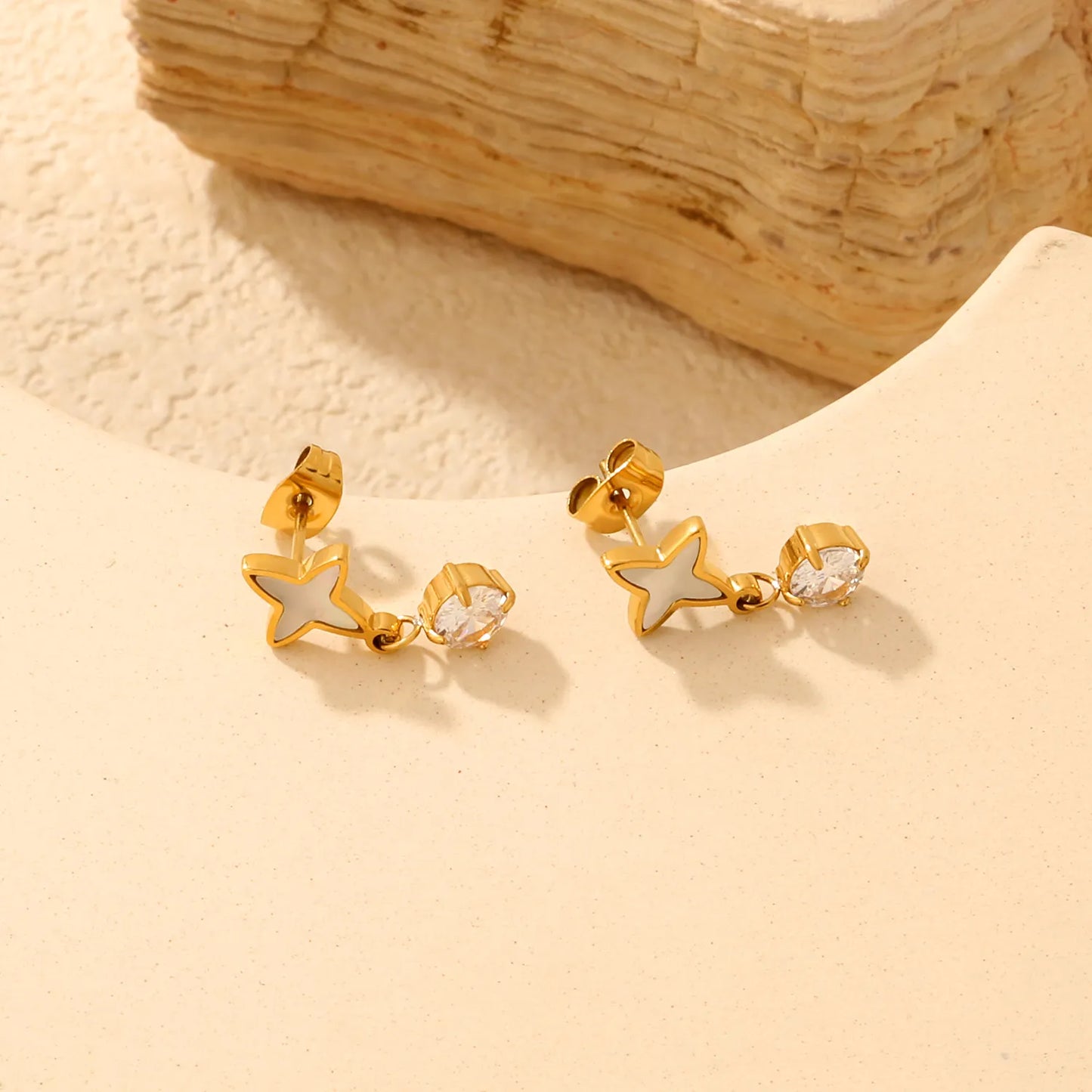 Four Point Star White Enamel Drop Stud Earrings | 18K Gold Plated Stainless Steel | Wholesale MOQ 12