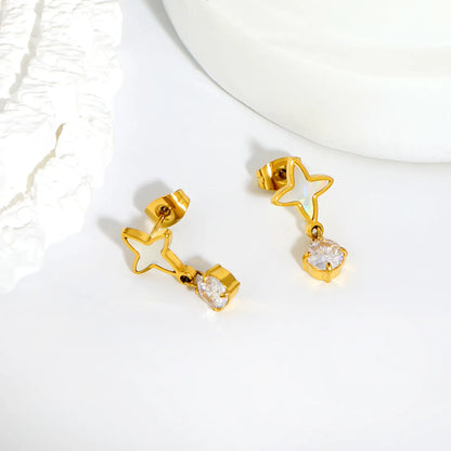 Four Point Star White Enamel Drop Stud Earrings | 18K Gold Plated Stainless Steel | Wholesale MOQ 12