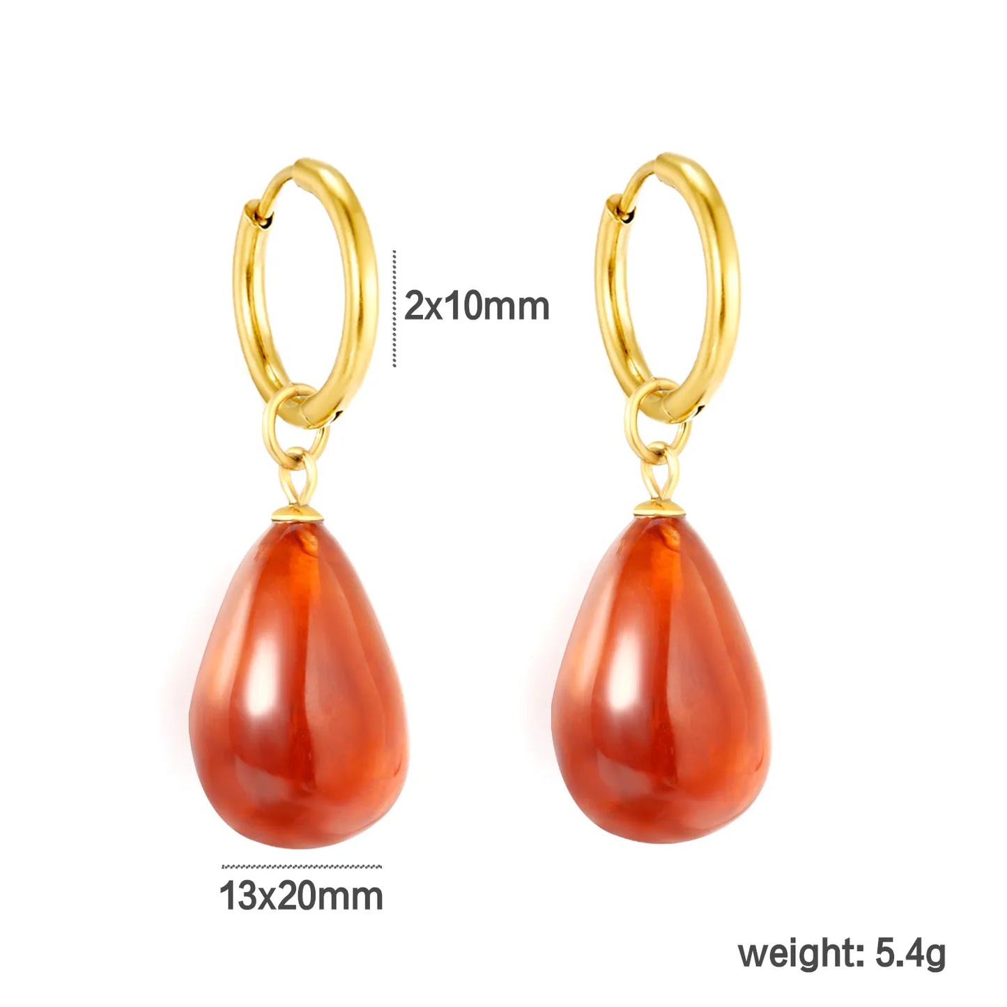 Teardrop Amber Resin Huggie Hoop Dangle Earrings 13×20mm Pendant | 18K Gold Plated  | Wholesale MOQ 12