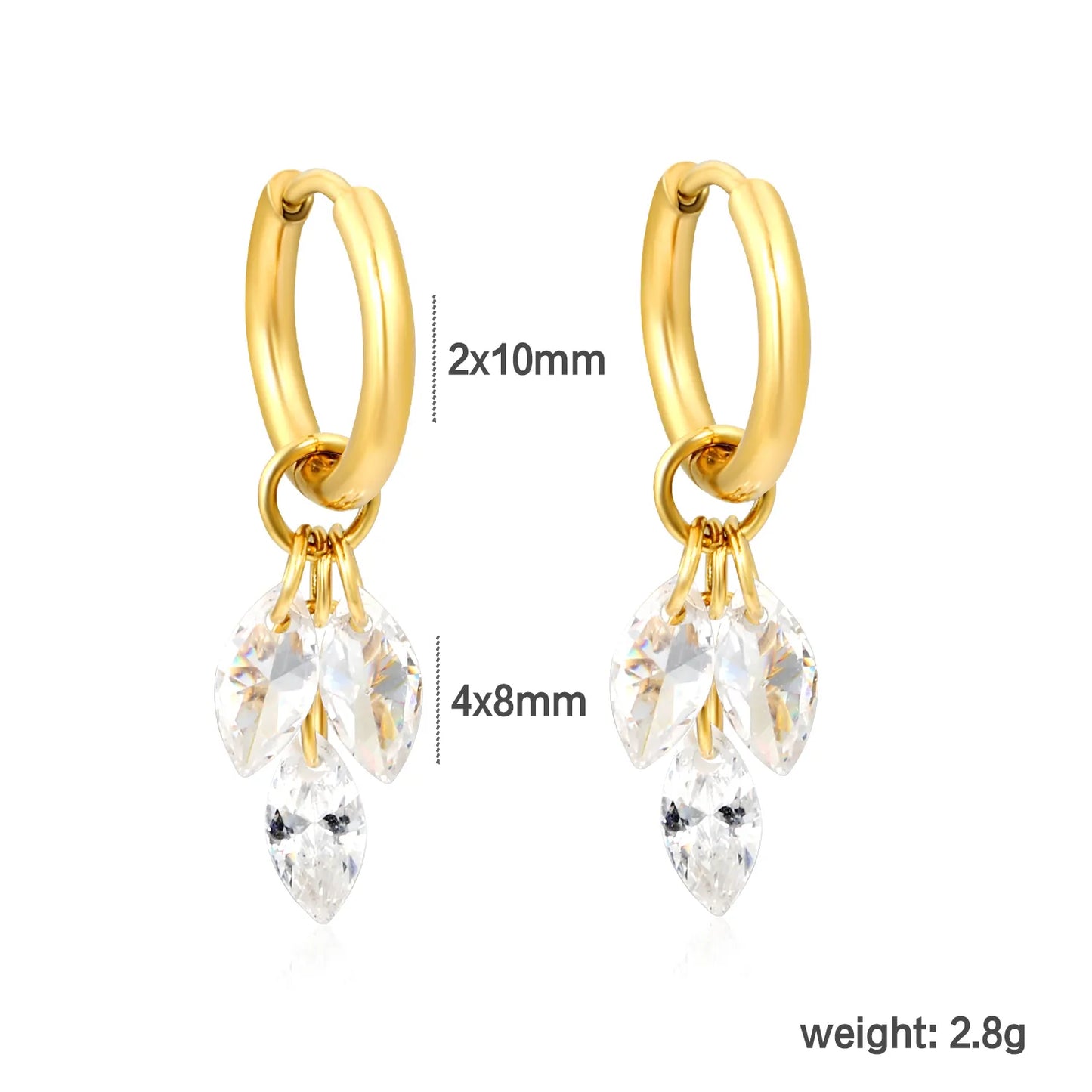 Triple Marquise Crystal Dangle Huggie Hoop Earrings with Zircon Charms | 18K Gold Plated Stainless Steel | Bulk Ordere MOQ 12