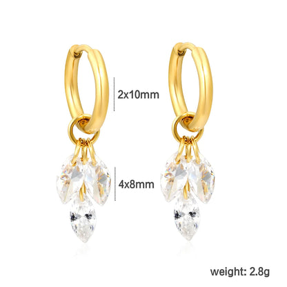 Triple Marquise Crystal Dangle Huggie Hoop Earrings with Zircon Charms | 18K Gold Plated Stainless Steel | Bulk Ordere MOQ 12