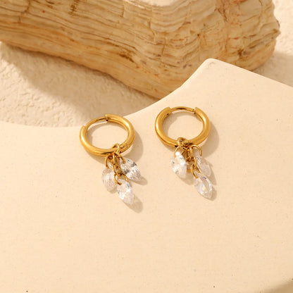 Triple Marquise Crystal Dangle Huggie Hoop Earrings with Zircon Charms | 18K Gold Plated Stainless Steel | Bulk Ordere MOQ 12