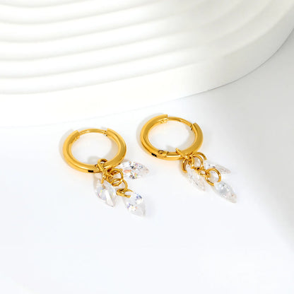 Triple Marquise Crystal Dangle Huggie Hoop Earrings with Zircon Charms | 18K Gold Plated Stainless Steel | Bulk Ordere MOQ 12