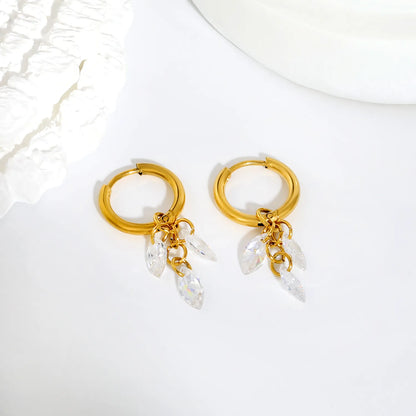 Triple Marquise Crystal Dangle Huggie Hoop Earrings with Zircon Charms | 18K Gold Plated Stainless Steel | Bulk Ordere MOQ 12