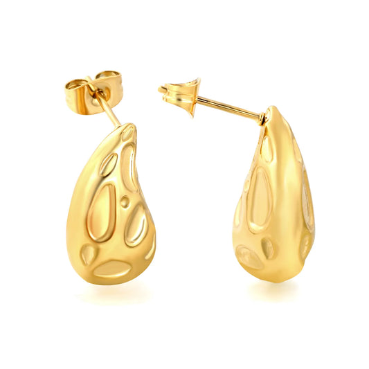 Irregular Hammered Teardrop Statement Earrings | Wholesale MOQ 12 | 18K Gold Plated Stainless Steel