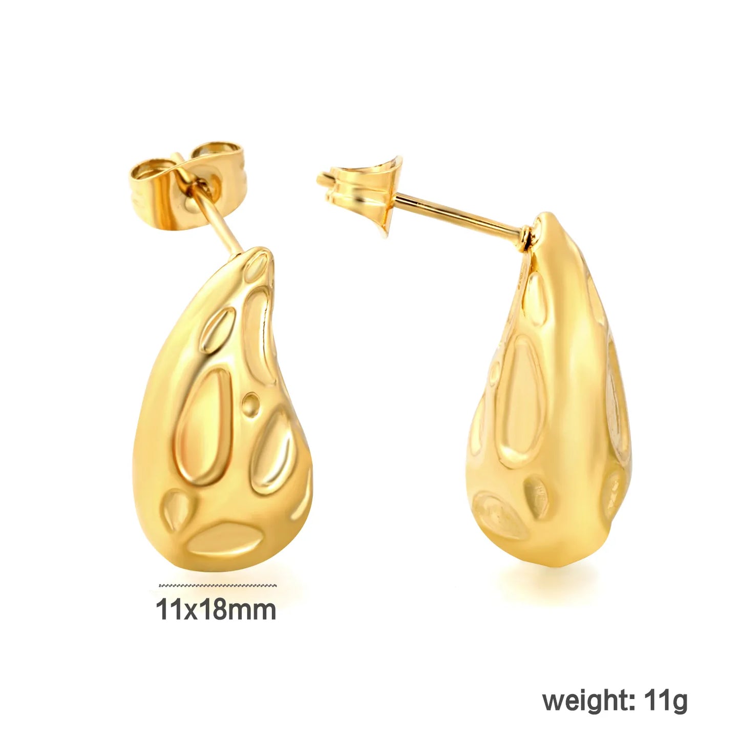 Irregular Hammered Teardrop Statement Earrings | Wholesale MOQ 12 | 18K Gold Plated Stainless Steel
