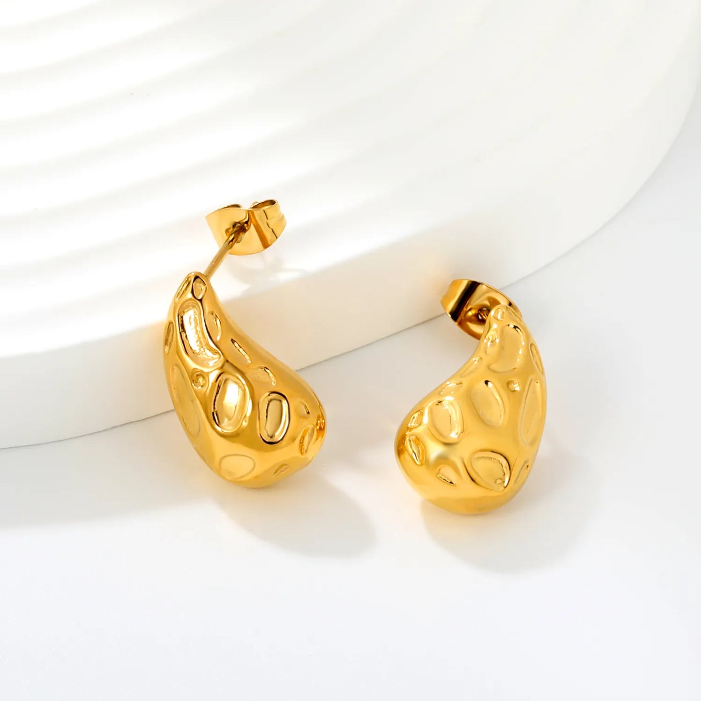 Irregular Hammered Teardrop Statement Earrings | Wholesale MOQ 12 | 18K Gold Plated Stainless Steel