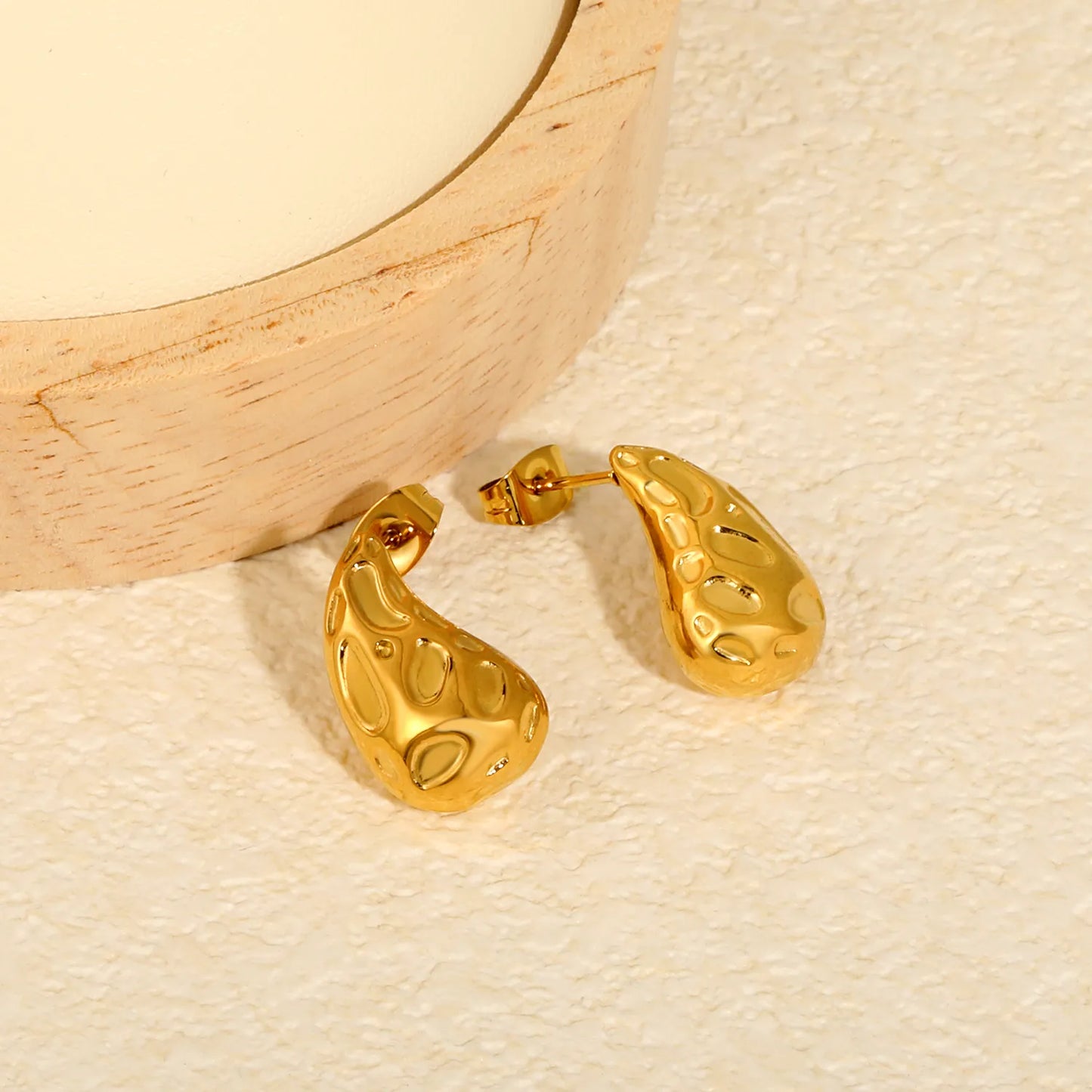 Irregular Hammered Teardrop Statement Earrings | Wholesale MOQ 12 | 18K Gold Plated Stainless Steel