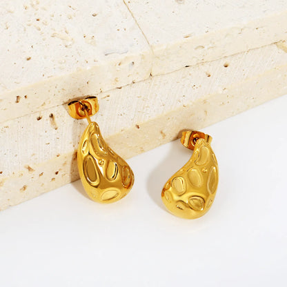 Irregular Hammered Teardrop Statement Earrings | Wholesale MOQ 12 | 18K Gold Plated Stainless Steel