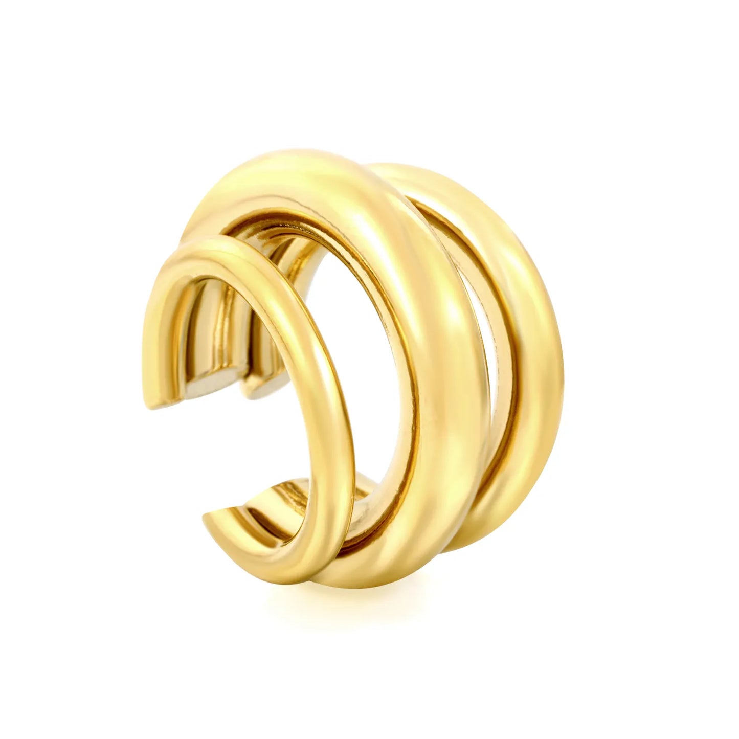 Triple Thick Tube Layered Non Piercing Ear Cuff | 18K Gold Plated Stainless Steel | Wholesale MOQ 12