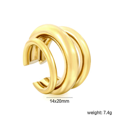 Triple Thick Tube Layered Non Piercing Ear Cuff | 18K Gold Plated Stainless Steel | Wholesale MOQ 12