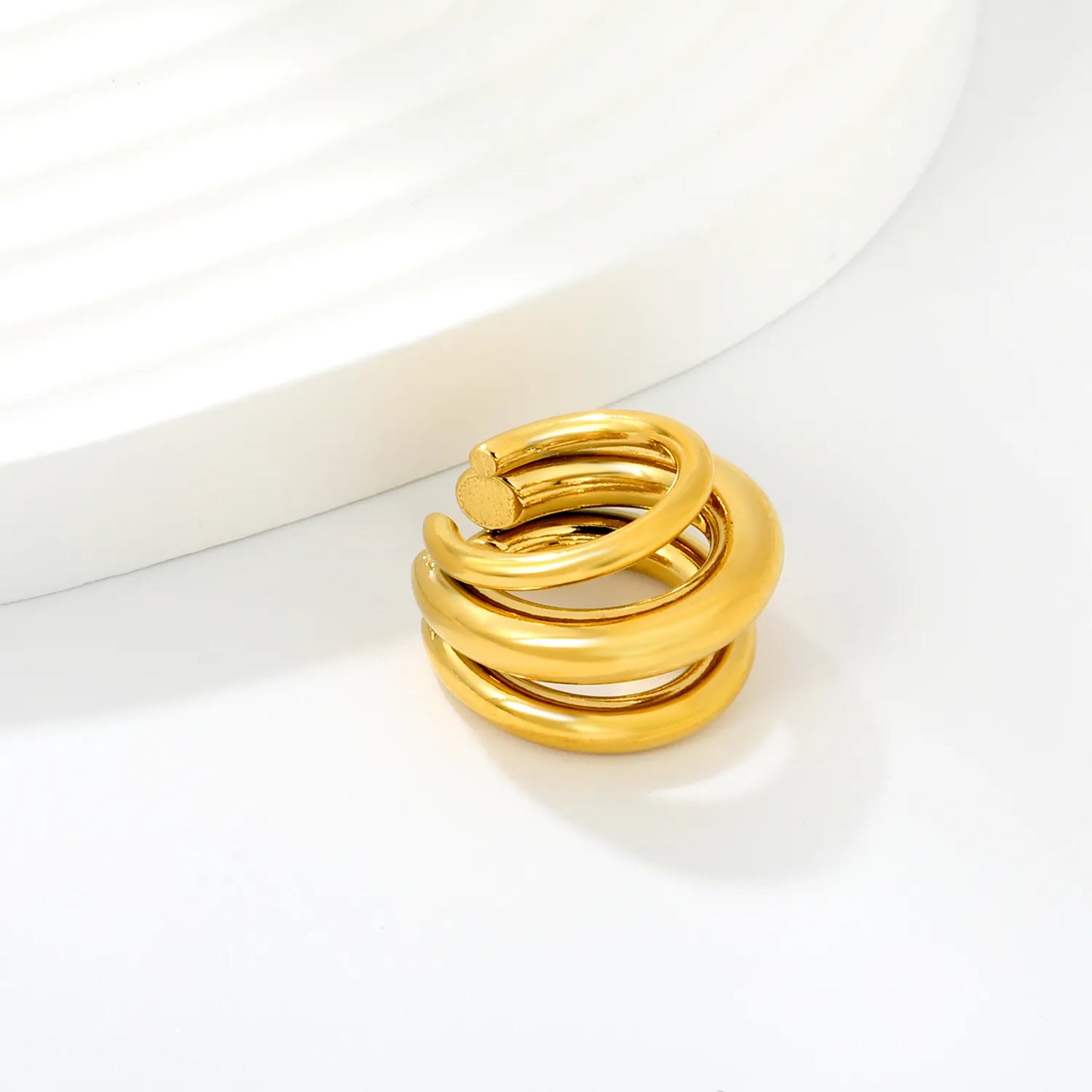 Triple Thick Tube Layered Non Piercing Ear Cuff | 18K Gold Plated Stainless Steel | Wholesale MOQ 12