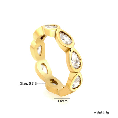 Pear Cut CZ Hollow Eternity Band Ring | Silver & Gold | US Sizes 6/7/8 | 4.6mm Width | Hypoallergenic Stainless Steel Water Drop Crystal Ring | Wholesale MOQ 12