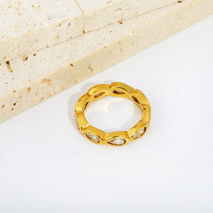 Pear Cut CZ Hollow Eternity Band Ring | Silver & Gold | US Sizes 6/7/8 | 4.6mm Width | Hypoallergenic Stainless Steel Water Drop Crystal Ring | Wholesale MOQ 12