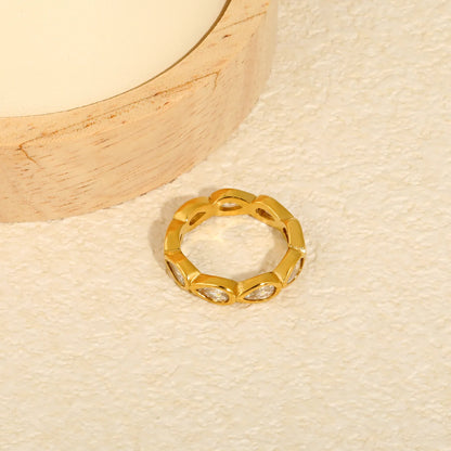 Pear Cut CZ Hollow Eternity Band Ring | Silver & Gold | US Sizes 6/7/8 | 4.6mm Width | Hypoallergenic Stainless Steel Water Drop Crystal Ring | Wholesale MOQ 12