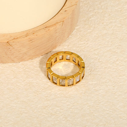 Rectangular Baguette CZ Hollow Eternity Band Ring | Silver & Gold | US Sizes 6/7/8 | 6.7mm Width | Tarnish Resistant Stainless Steel Ring | Wholesale MOQ 12